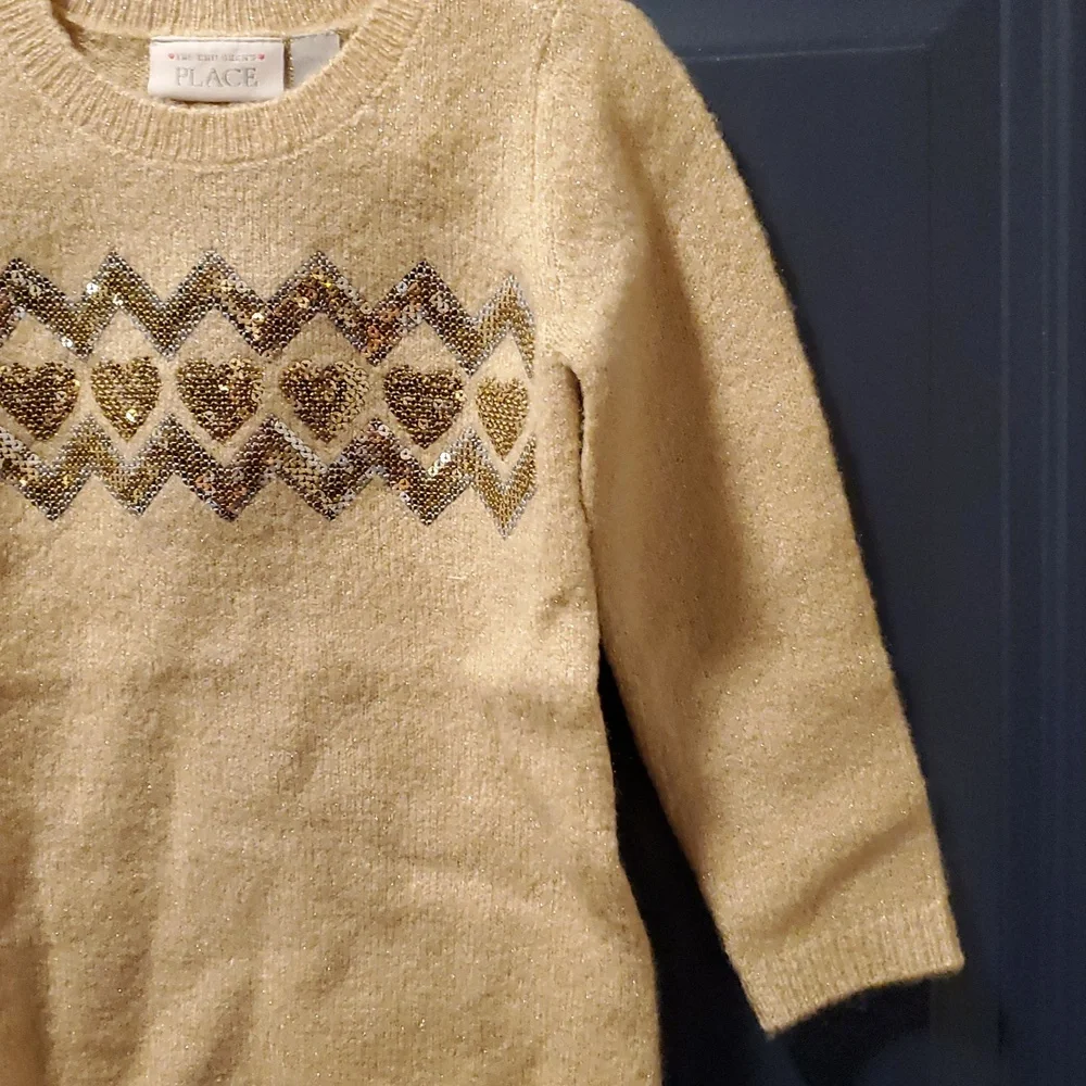 NWT The Children's Place Toddler Girls Toasted Cashew Sequin Hearts Sweater - 2T